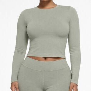 Skims Cotton Jersey Long Sleeve T SHIRT Top Mineral Green Medium NWT